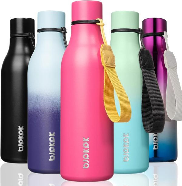 BJPKPK Insulated Water Bottles, 18 oz Stainless Steel Metal Water Bottle with Strap, BPA Free Leak Proof Thermos, Mugs, Flasks, Reusable Water Bottle for Sports & Travel, Black - Image 293