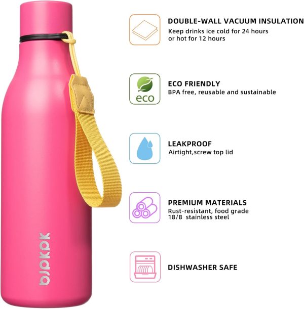 BJPKPK Insulated Water Bottles, 18 oz Stainless Steel Metal Water Bottle with Strap, BPA Free Leak Proof Thermos, Mugs, Flasks, Reusable Water Bottle for Sports & Travel, Black - Image 294