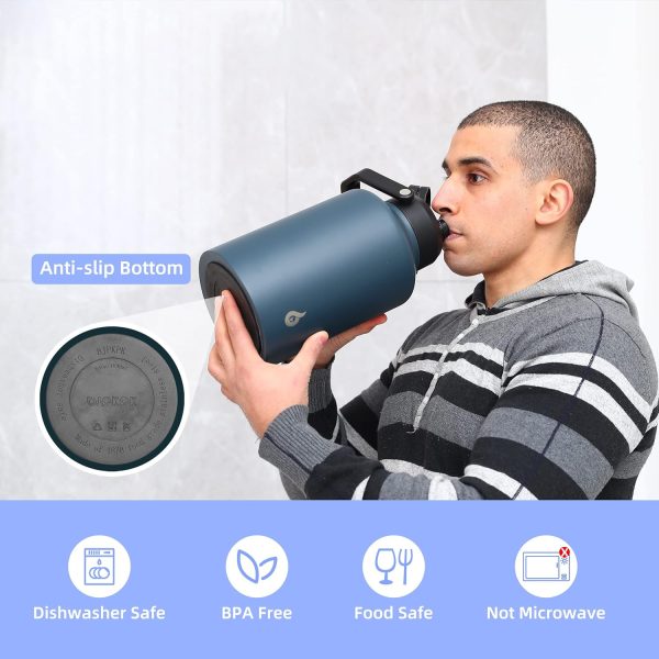 BJPKPK 64 oz Insulated Water Bottle, Dishwasher Safe Half Gallon Water Bottle with Ergonomic Handle, BPA Free Leak Proof Water Jug for Sports, Metal Thermos with Anti-slip Bottom, Grey - Image 177