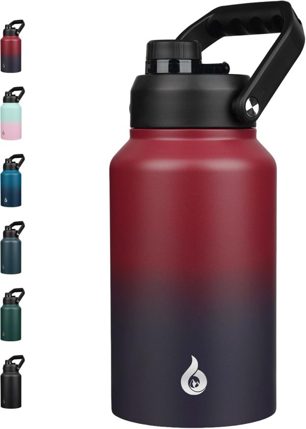 BJPKPK 64 oz Insulated Water Bottle, Dishwasher Safe Half Gallon Water Bottle with Ergonomic Handle, BPA Free Leak Proof Water Jug for Sports, Metal Thermos with Anti-slip Bottom, Grey - Image 179