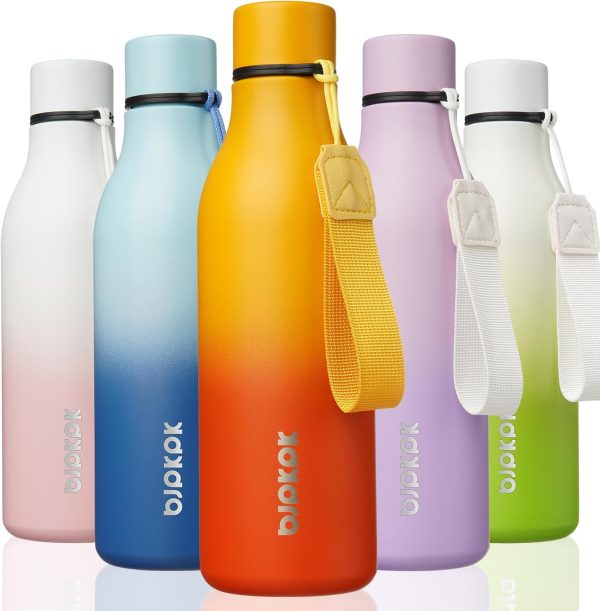 BJPKPK Insulated Water Bottles, 18 oz Stainless Steel Metal Water Bottle with Strap, BPA Free Leak Proof Thermos, Mugs, Flasks, Reusable Water Bottle for Sports & Travel, Black - Image 297