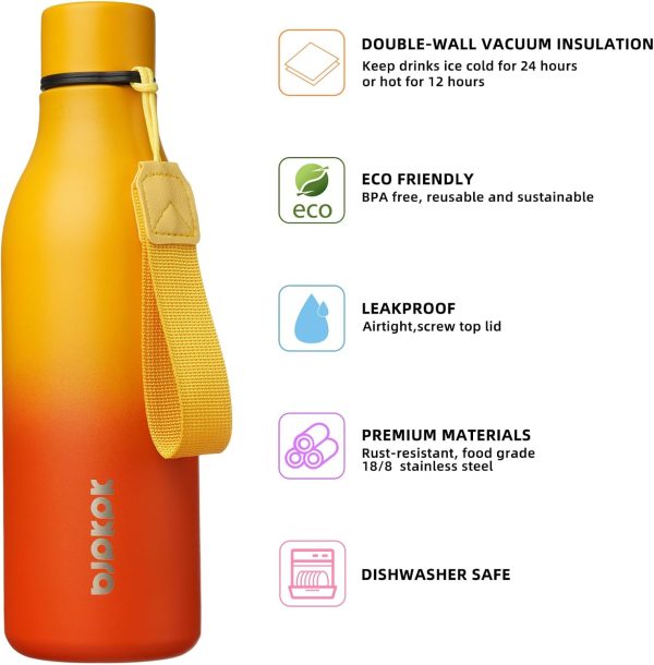 BJPKPK Insulated Water Bottles, 18 oz Stainless Steel Metal Water Bottle with Strap, BPA Free Leak Proof Thermos, Mugs, Flasks, Reusable Water Bottle for Sports & Travel, Black - Image 298