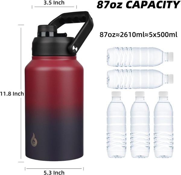BJPKPK 64 oz Insulated Water Bottle, Dishwasher Safe Half Gallon Water Bottle with Ergonomic Handle, BPA Free Leak Proof Water Jug for Sports, Metal Thermos with Anti-slip Bottom, Grey - Image 181