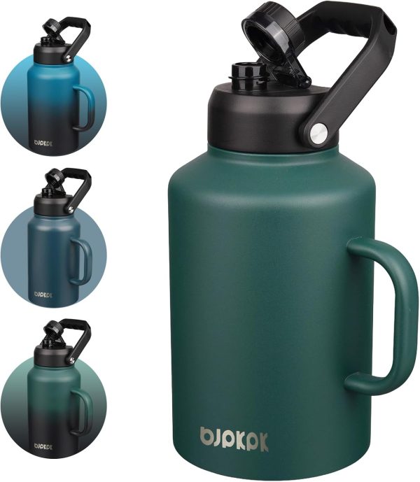 BJPKPK 64 oz Insulated Water Bottle, Dishwasher Safe Half Gallon Water Bottle with Ergonomic Handle, BPA Free Leak Proof Water Jug for Sports, Metal Thermos with Anti-slip Bottom, Grey - Image 182