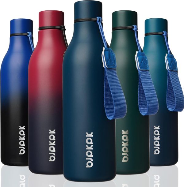 BJPKPK Insulated Water Bottles, 18 oz Stainless Steel Metal Water Bottle with Strap, BPA Free Leak Proof Thermos, Mugs, Flasks, Reusable Water Bottle for Sports & Travel, Black - Image 301