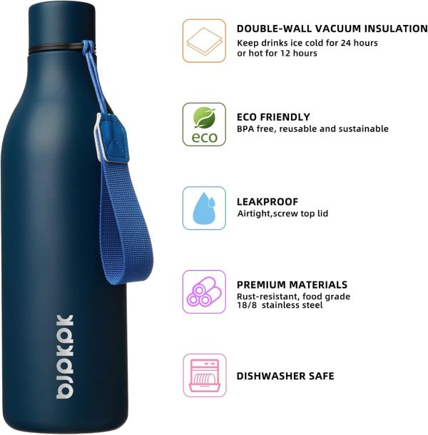 BJPKPK Insulated Water Bottles, 18 oz Stainless Steel Metal Water Bottle with Strap, BPA Free Leak Proof Thermos, Mugs, Flasks, Reusable Water Bottle for Sports & Travel, Black - Image 302