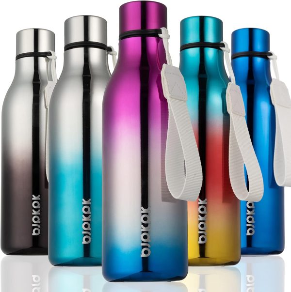 BJPKPK Insulated Water Bottles, 18 oz Stainless Steel Metal Water Bottle with Strap, BPA Free Leak Proof Thermos, Mugs, Flasks, Reusable Water Bottle for Sports & Travel, Black - Image 304