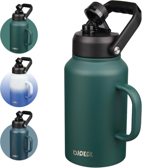 BJPKPK 64 oz Insulated Water Bottle, Dishwasher Safe Half Gallon Water Bottle with Ergonomic Handle, BPA Free Leak Proof Water Jug for Sports, Metal Thermos with Anti-slip Bottom, Grey - Image 186