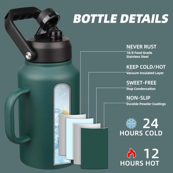 BJPKPK 64 oz Insulated Water Bottle, Dishwasher Safe Half Gallon Water Bottle with Ergonomic Handle, BPA Free Leak Proof Water Jug for Sports, Metal Thermos with Anti-slip Bottom, Grey - Image 187