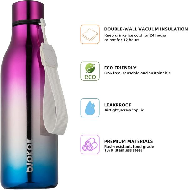 BJPKPK Insulated Water Bottles, 18 oz Stainless Steel Metal Water Bottle with Strap, BPA Free Leak Proof Thermos, Mugs, Flasks, Reusable Water Bottle for Sports & Travel, Black - Image 305