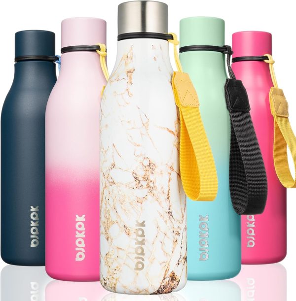 BJPKPK Insulated Water Bottles, 18 oz Stainless Steel Metal Water Bottle with Strap, BPA Free Leak Proof Thermos, Mugs, Flasks, Reusable Water Bottle for Sports & Travel, Black - Image 307