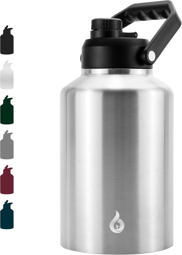 BJPKPK 64 oz Insulated Water Bottle, Dishwasher Safe Half Gallon Water Bottle with Ergonomic Handle, BPA Free Leak Proof Water Jug for Sports, Metal Thermos with Anti-slip Bottom, Grey - Image 189
