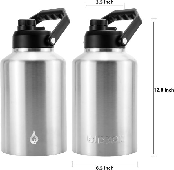 BJPKPK 64 oz Insulated Water Bottle, Dishwasher Safe Half Gallon Water Bottle with Ergonomic Handle, BPA Free Leak Proof Water Jug for Sports, Metal Thermos with Anti-slip Bottom, Grey - Image 190