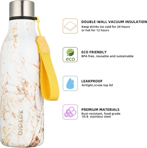 BJPKPK Insulated Water Bottles, 18 oz Stainless Steel Metal Water Bottle with Strap, BPA Free Leak Proof Thermos, Mugs, Flasks, Reusable Water Bottle for Sports & Travel, Black - Image 308