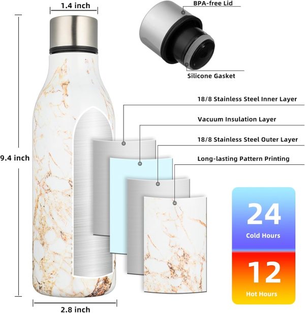 BJPKPK Insulated Water Bottles, 18 oz Stainless Steel Metal Water Bottle with Strap, BPA Free Leak Proof Thermos, Mugs, Flasks, Reusable Water Bottle for Sports & Travel, Black - Image 309