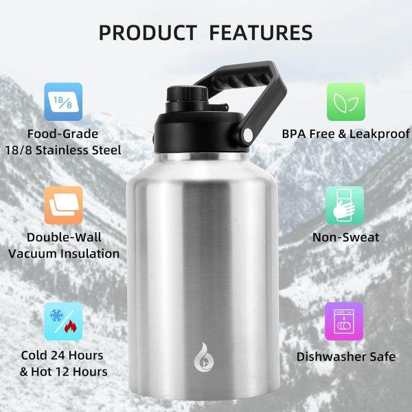 BJPKPK 64 oz Insulated Water Bottle, Dishwasher Safe Half Gallon Water Bottle with Ergonomic Handle, BPA Free Leak Proof Water Jug for Sports, Metal Thermos with Anti-slip Bottom, Grey - Image 191