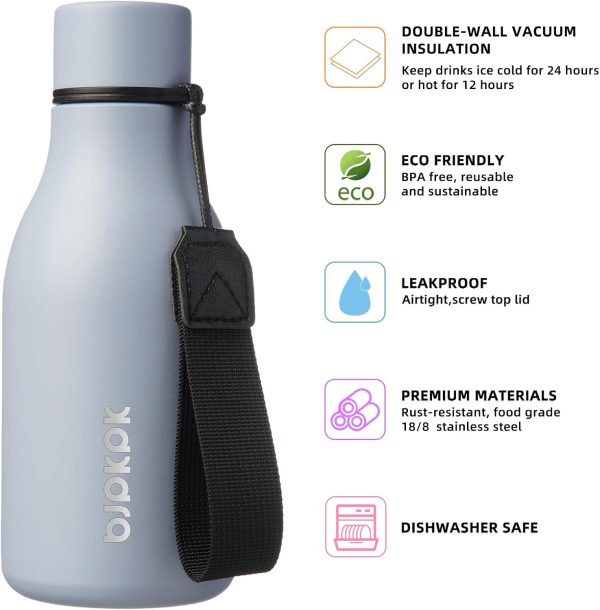 BJPKPK Insulated Water Bottles, 18 oz Stainless Steel Metal Water Bottle with Strap, BPA Free Leak Proof Thermos, Mugs, Flasks, Reusable Water Bottle for Sports & Travel, Black - Image 312