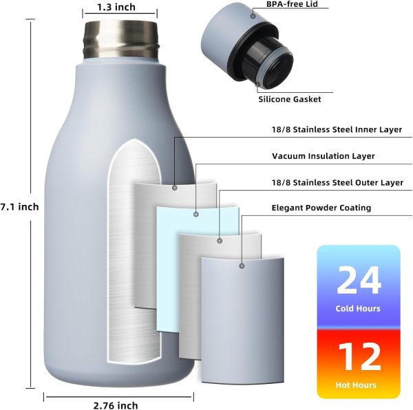 BJPKPK Insulated Water Bottles, 18 oz Stainless Steel Metal Water Bottle with Strap, BPA Free Leak Proof Thermos, Mugs, Flasks, Reusable Water Bottle for Sports & Travel, Black - Image 313