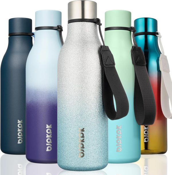 BJPKPK Insulated Water Bottles, 18 oz Stainless Steel Metal Water Bottle with Strap, BPA Free Leak Proof Thermos, Mugs, Flasks, Reusable Water Bottle for Sports & Travel, Black - Image 315