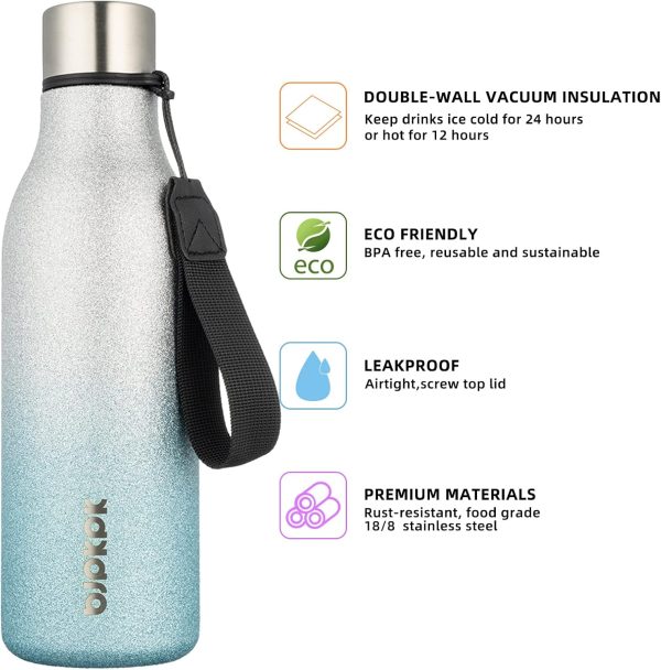 BJPKPK Insulated Water Bottles, 18 oz Stainless Steel Metal Water Bottle with Strap, BPA Free Leak Proof Thermos, Mugs, Flasks, Reusable Water Bottle for Sports & Travel, Black - Image 316
