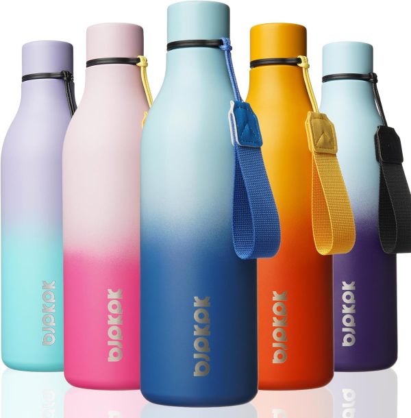 BJPKPK Insulated Water Bottles, 18 oz Stainless Steel Metal Water Bottle with Strap, BPA Free Leak Proof Thermos, Mugs, Flasks, Reusable Water Bottle for Sports & Travel, Black - Image 318