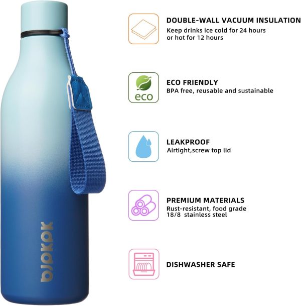 BJPKPK Insulated Water Bottles, 18 oz Stainless Steel Metal Water Bottle with Strap, BPA Free Leak Proof Thermos, Mugs, Flasks, Reusable Water Bottle for Sports & Travel, Black - Image 319