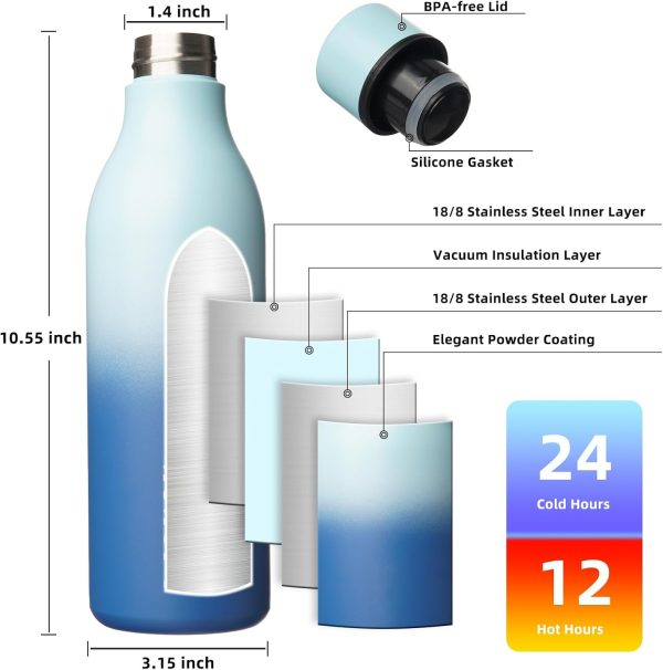 BJPKPK Insulated Water Bottles, 18 oz Stainless Steel Metal Water Bottle with Strap, BPA Free Leak Proof Thermos, Mugs, Flasks, Reusable Water Bottle for Sports & Travel, Black - Image 320