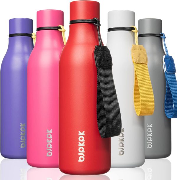 BJPKPK Insulated Water Bottles, 18 oz Stainless Steel Metal Water Bottle with Strap, BPA Free Leak Proof Thermos, Mugs, Flasks, Reusable Water Bottle for Sports & Travel, Black - Image 321