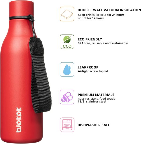 BJPKPK Insulated Water Bottles, 18 oz Stainless Steel Metal Water Bottle with Strap, BPA Free Leak Proof Thermos, Mugs, Flasks, Reusable Water Bottle for Sports & Travel, Black - Image 322