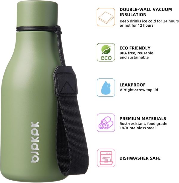 BJPKPK Insulated Water Bottles, 18 oz Stainless Steel Metal Water Bottle with Strap, BPA Free Leak Proof Thermos, Mugs, Flasks, Reusable Water Bottle for Sports & Travel, Black - Image 325