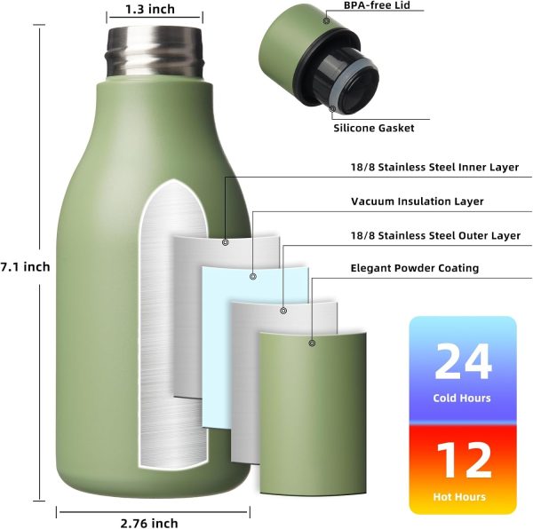 BJPKPK Insulated Water Bottles, 18 oz Stainless Steel Metal Water Bottle with Strap, BPA Free Leak Proof Thermos, Mugs, Flasks, Reusable Water Bottle for Sports & Travel, Black - Image 326