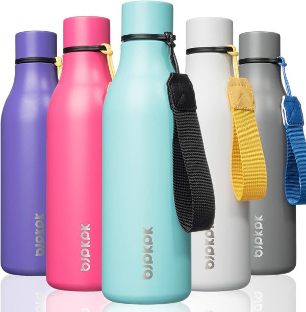 BJPKPK Insulated Water Bottles, 18 oz Stainless Steel Metal Water Bottle with Strap, BPA Free Leak Proof Thermos, Mugs, Flasks, Reusable Water Bottle for Sports & Travel, Black - Image 327