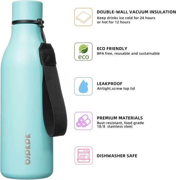 BJPKPK Insulated Water Bottles, 18 oz Stainless Steel Metal Water Bottle with Strap, BPA Free Leak Proof Thermos, Mugs, Flasks, Reusable Water Bottle for Sports & Travel, Black - Image 328