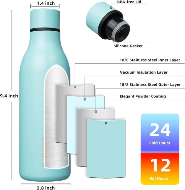 BJPKPK Insulated Water Bottles, 18 oz Stainless Steel Metal Water Bottle with Strap, BPA Free Leak Proof Thermos, Mugs, Flasks, Reusable Water Bottle for Sports & Travel, Black - Image 329