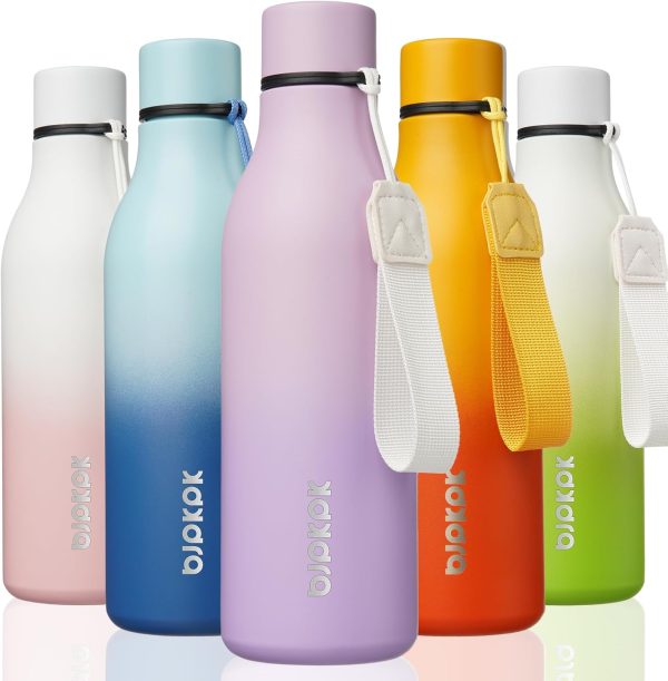 BJPKPK Insulated Water Bottles, 18 oz Stainless Steel Metal Water Bottle with Strap, BPA Free Leak Proof Thermos, Mugs, Flasks, Reusable Water Bottle for Sports & Travel, Black - Image 331
