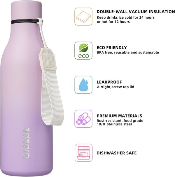 BJPKPK Insulated Water Bottles, 18 oz Stainless Steel Metal Water Bottle with Strap, BPA Free Leak Proof Thermos, Mugs, Flasks, Reusable Water Bottle for Sports & Travel, Black - Image 332
