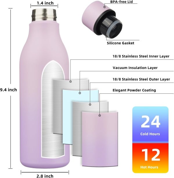 BJPKPK Insulated Water Bottles, 18 oz Stainless Steel Metal Water Bottle with Strap, BPA Free Leak Proof Thermos, Mugs, Flasks, Reusable Water Bottle for Sports & Travel, Black - Image 333