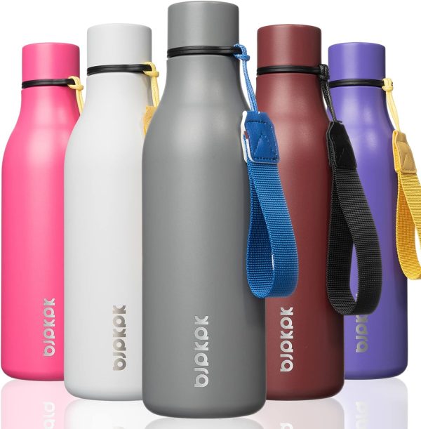 BJPKPK Insulated Water Bottles, 18 oz Stainless Steel Metal Water Bottle with Strap, BPA Free Leak Proof Thermos, Mugs, Flasks, Reusable Water Bottle for Sports & Travel, Black - Image 334
