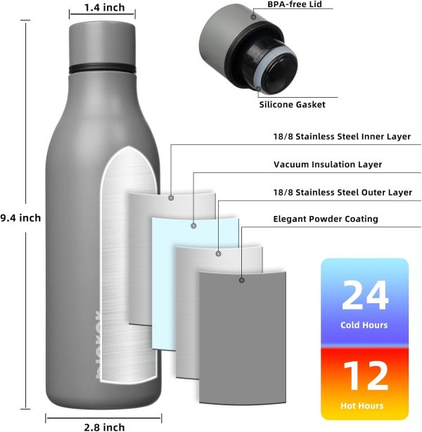 BJPKPK Insulated Water Bottles, 18 oz Stainless Steel Metal Water Bottle with Strap, BPA Free Leak Proof Thermos, Mugs, Flasks, Reusable Water Bottle for Sports & Travel, Black - Image 336