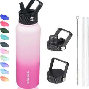 BJPKPK 40oz Stainless Steel Insulated Water Bottle with 3 Lids, Sakura - BPA Free Leakproof Thermos Bottle for Sports & Gym