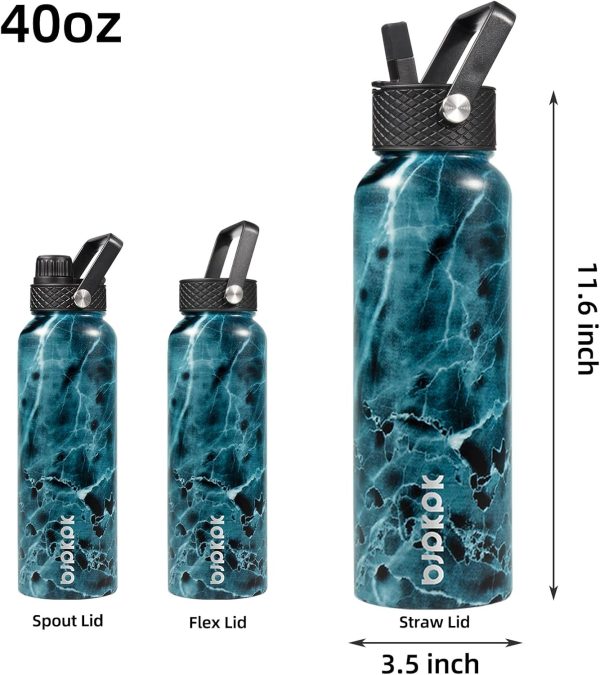 BJPKPK 40oz Stainless Steel Insulated Water Bottle with 3 Lids, Sakura - BPA Free Leakproof Thermos Bottle for Sports & Gym - Image 14