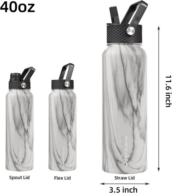 BJPKPK 40oz Stainless Steel Insulated Water Bottle with 3 Lids, Sakura - BPA Free Leakproof Thermos Bottle for Sports & Gym - Image 18