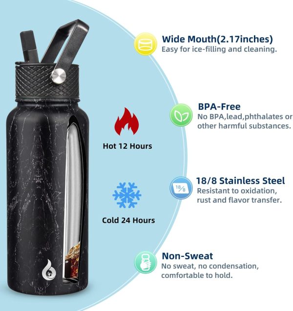 BJPKPK 40oz Stainless Steel Insulated Water Bottle with 3 Lids, Sakura - BPA Free Leakproof Thermos Bottle for Sports & Gym - Image 53