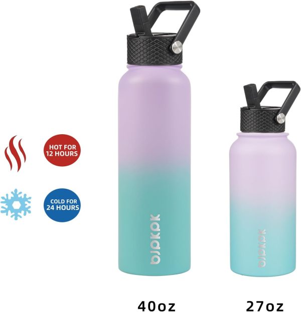 BJPKPK 40oz Stainless Steel Insulated Water Bottle with 3 Lids, Sakura - BPA Free Leakproof Thermos Bottle for Sports & Gym - Image 58