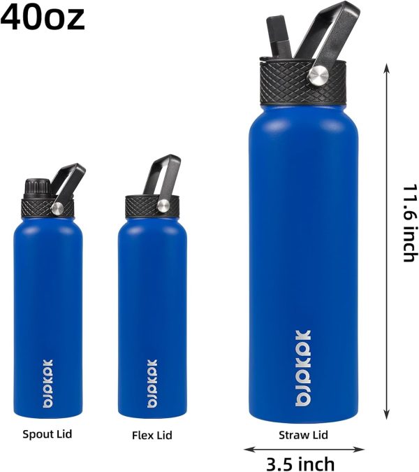 BJPKPK 40oz Stainless Steel Insulated Water Bottle with 3 Lids, Sakura - BPA Free Leakproof Thermos Bottle for Sports & Gym - Image 63