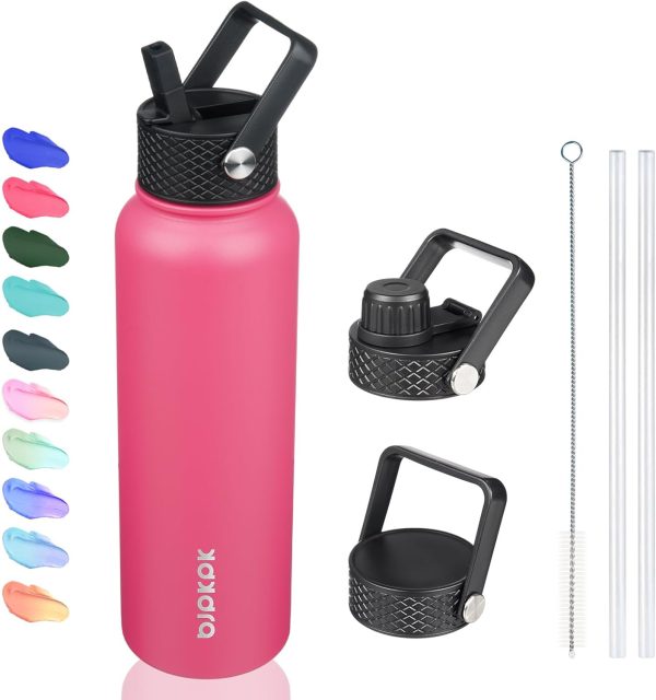 BJPKPK 40oz Stainless Steel Insulated Water Bottle with 3 Lids, Sakura - BPA Free Leakproof Thermos Bottle for Sports & Gym - Image 76