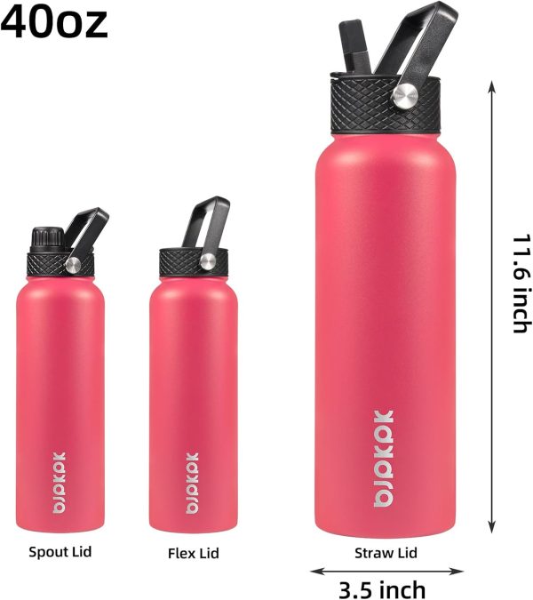 BJPKPK 40oz Stainless Steel Insulated Water Bottle with 3 Lids, Sakura - BPA Free Leakproof Thermos Bottle for Sports & Gym - Image 77