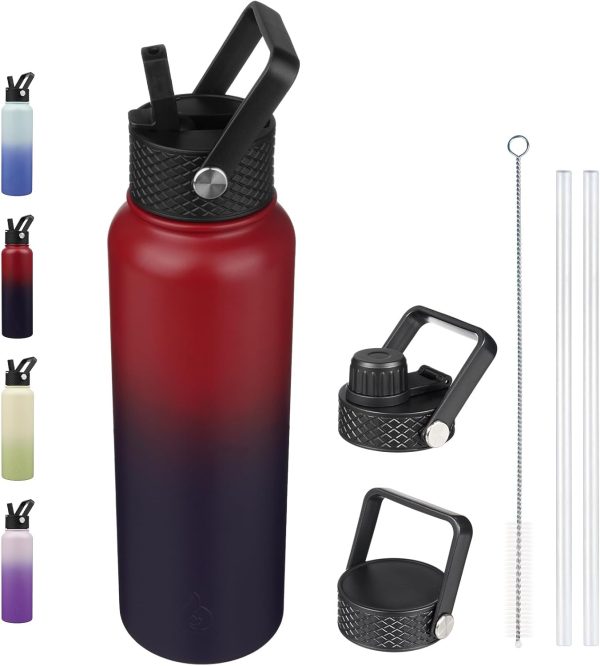 BJPKPK 40oz Stainless Steel Insulated Water Bottle with 3 Lids, Sakura - BPA Free Leakproof Thermos Bottle for Sports & Gym - Image 87