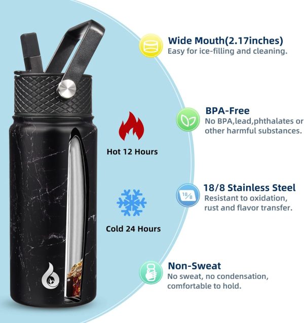 BJPKPK 40oz Stainless Steel Insulated Water Bottle with 3 Lids, Sakura - BPA Free Leakproof Thermos Bottle for Sports & Gym - Image 108