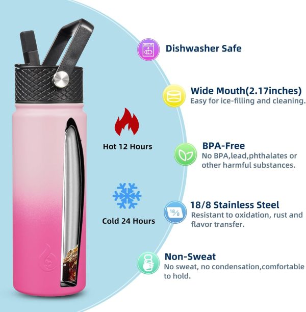 BJPKPK 40oz Stainless Steel Insulated Water Bottle with 3 Lids, Sakura - BPA Free Leakproof Thermos Bottle for Sports & Gym - Image 111